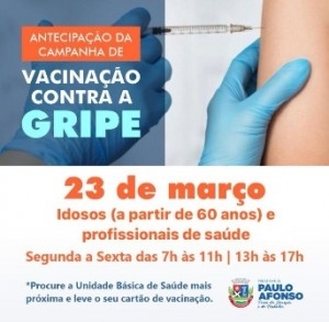 Campanha de vacinação contra a gripe é antecipada para o dia 23