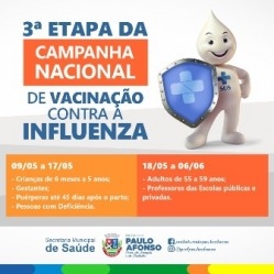 Prefeitura de Paulo Afonso Terceira fase da vacinação contra gripe tem início no Dia D em 9 de maio