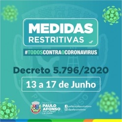 Prefeitura de Paulo Afonso Novo decreto municipal determina suspensão de atividades comerciais no período de 13 a 17 de junho