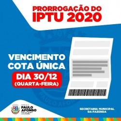 Prazo para pagamento da cota única do IPTU vai até quarta feira 30