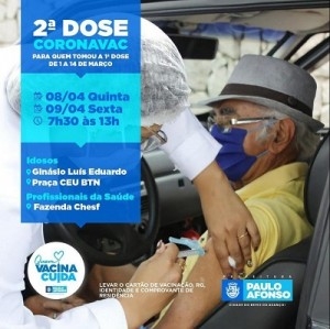 Vacinação da 2ª dose da Coronavac será realizada nesta quinta 8 e sexta 9
