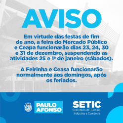 Feiras do Mercado Público e Ceapa não funcionarão dias 25 de dezembro e 1º de janeiro