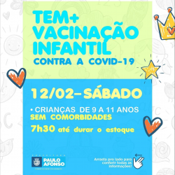 Prefeitura de Paulo Afonso Paulo Afonso vacina crianças de 9 a 11 sem comorbidades neste sábado 12