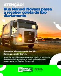 Prefeitura de Paulo Afonso Rua Manoel Novaes passa a receber coleta de lixo diariamente