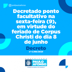 Prefeitura decreta ponto facultativa no dia 9 em virtude do feriado de Corpus Christi