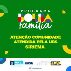 Beneficiários do Bolsa Família atendidos pela UBS Siriema devem comparecer para atualizar os serviços até 22 de junho