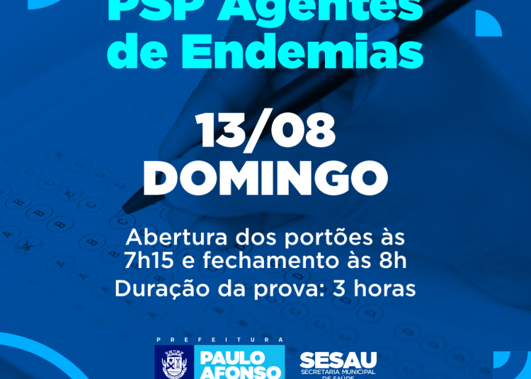 Prova do PSP de Agentes de Endemias será neste domingo (13)