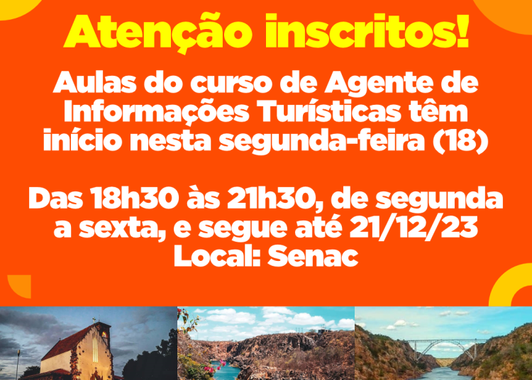 Curso de Agente de Turismo, em parceria entre a Setic e o Senac, inicia nesta segunda-feira (18)
