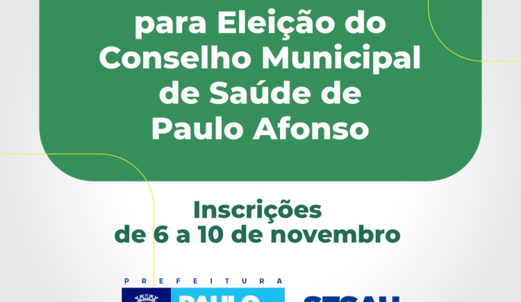 Inscrições para compor o Conselho Municipal de Saúde estarão abertas no dia 6 de novembro