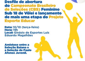 Abertura do CBS Feminino Sub 18 de Vôlei e lançamento de mais uma etapa do Projeto Esporte Educar acontece no dia 10 de outubro