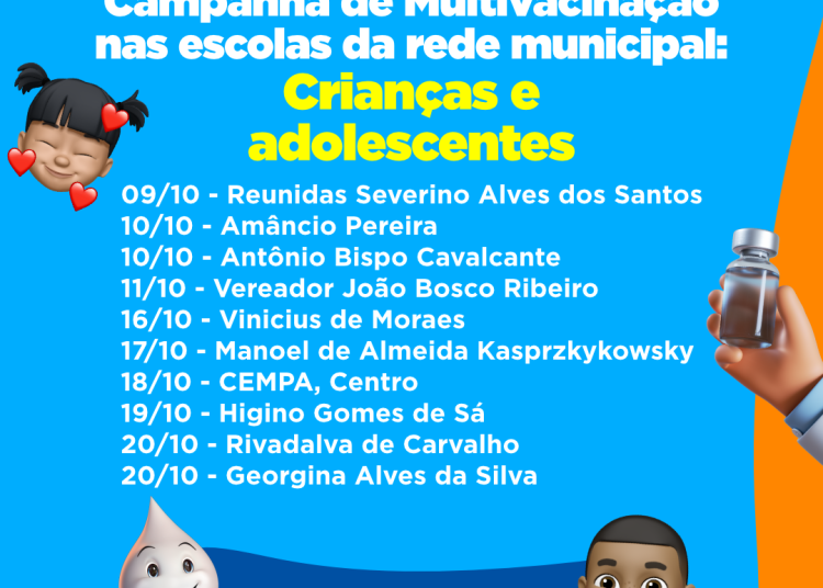 Campanha Multivacinação nas escolas municipais acontece de 9 a 20 de outubro