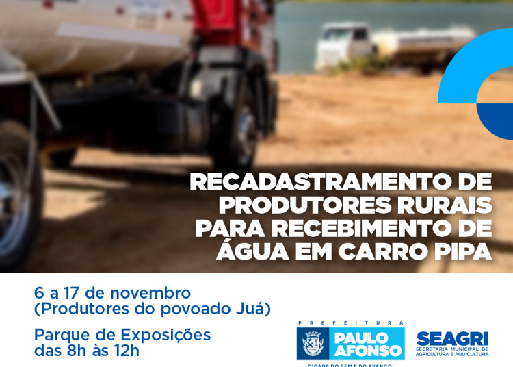 Seagri realiza recadastramento de produtores rurais para recebimento de água em carro pipa