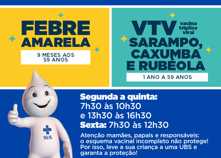 Pessoas de 9 meses a 59 anos podem se vacinar contra Sarampo, Caxumba, Rubéola (Tríplice Viral) e Febre Amarela