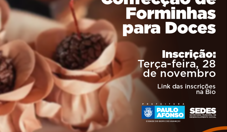 Inscrição do Workshop de Confecção de Forminhas para Doces será realizada nesta terça-feira (28)