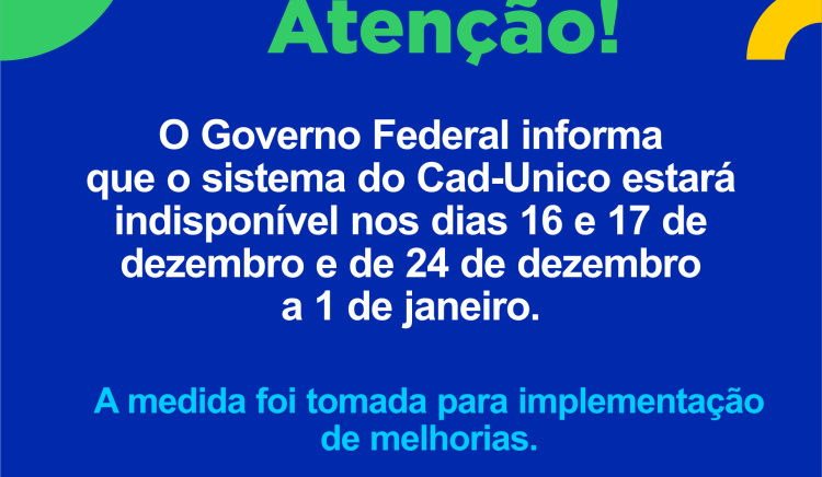 Sistema do Cadastro Único estará indisponível em dois períodos para implementação de melhorias