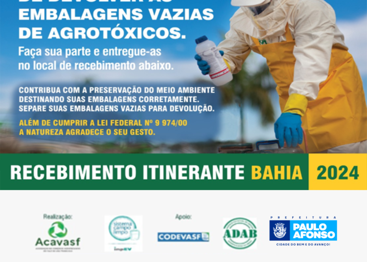 Embalagem Prefeitura de Paulo Afonso Campanha recolhe embalagens vazias de agrotóxicos no dia 8 de janeiro