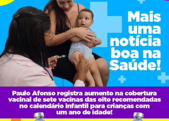 Paulo Afonso registra aumento na cobertura vacinal de sete vacinas das oito recomendadas no calendário infantil para crianças com um ano