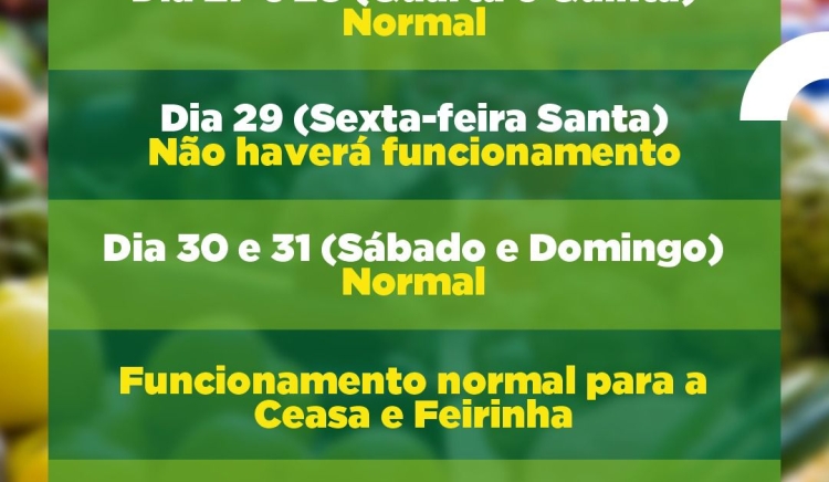 Setic anuncia funcionamento das feiras durante a Semana Santa