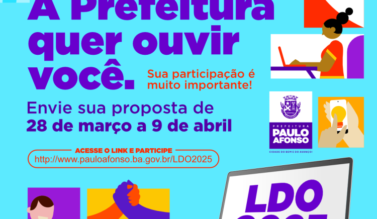 População poderá enviar sugestões e propostas para ajudar na elaboração da LDO 2025 de 28 de março a 9 de abril