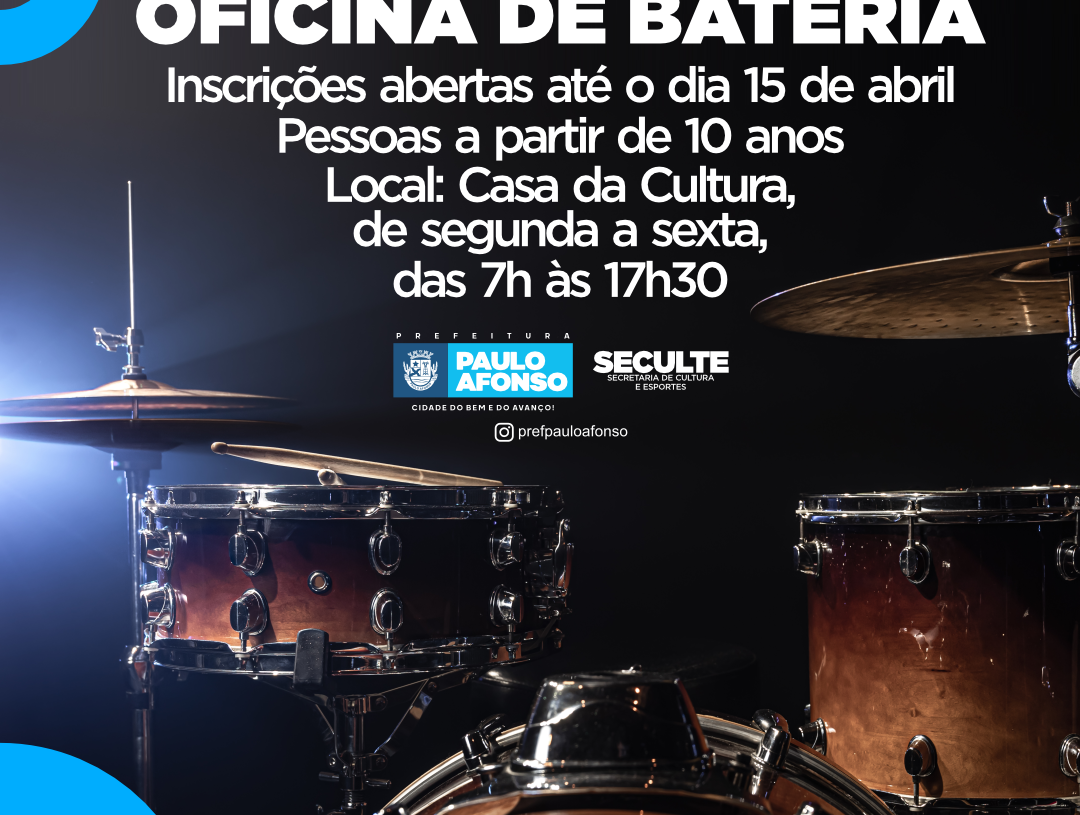 Seculte abre inscrições para oficina de bateria para pessoas a partir de 10 anos