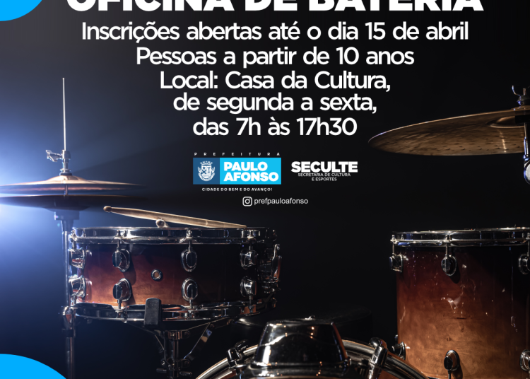 Seculte abre inscrições para oficina de bateria para pessoas a partir de 10 anos