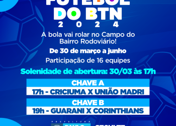 Campeonato de Futebol do BTN tem início no dia 30 de março e jogos acontecem no campo do Bairro dos Rodoviários