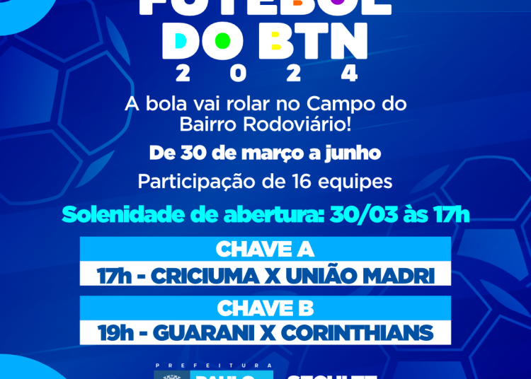 Campeonato de Futebol do BTN tem início no dia 30 de março e jogos acontecem no campo do Bairro dos Rodoviários