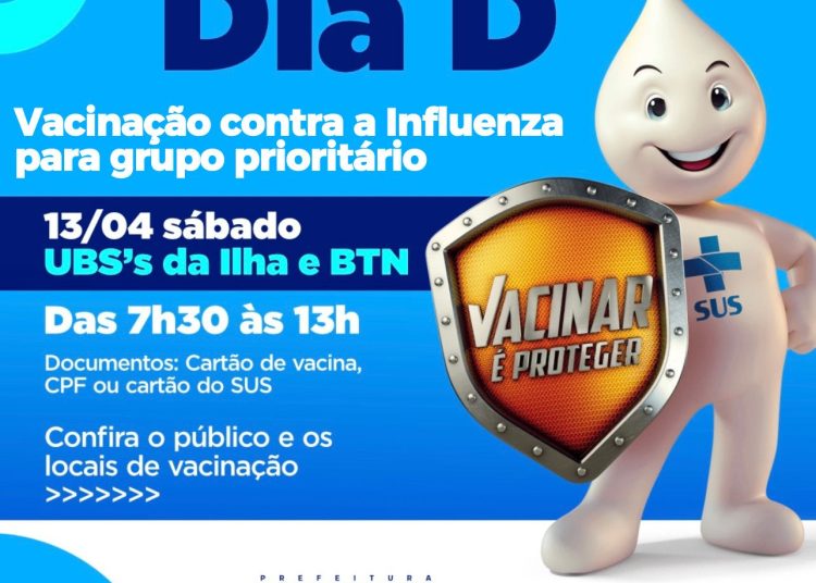 Dia D da Campanha Nacional de Vacinação contra Influenza para o grupo prioritário acontece no dia 13 de abril