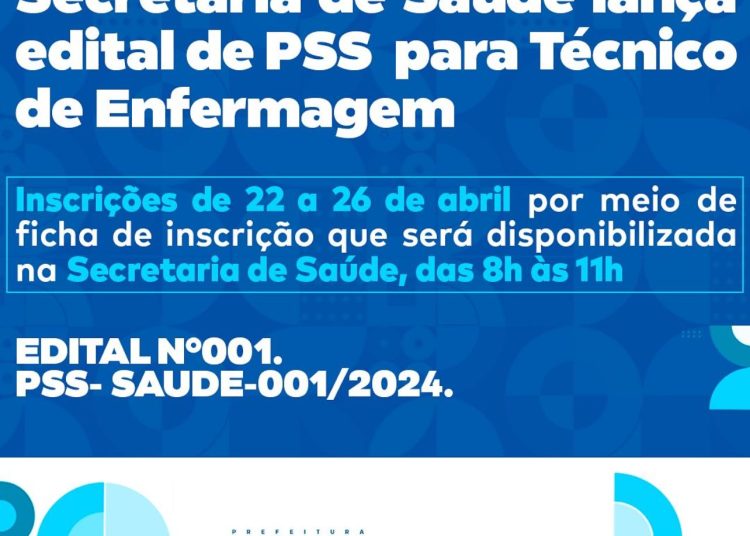 Sesau lança edital de Processo Seletivo Simplificado para contratação de Técnico de Enfermagem