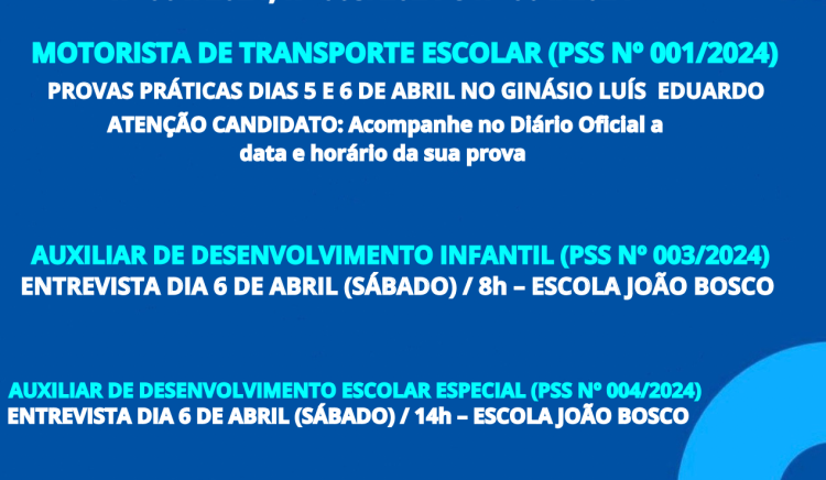 Seduc convoca candidatos do PSS’s para Motorista, Auxiliar de Desenvolvimento Infantil e Auxiliar de Desenvolvimento Especial e para mais uma etapa