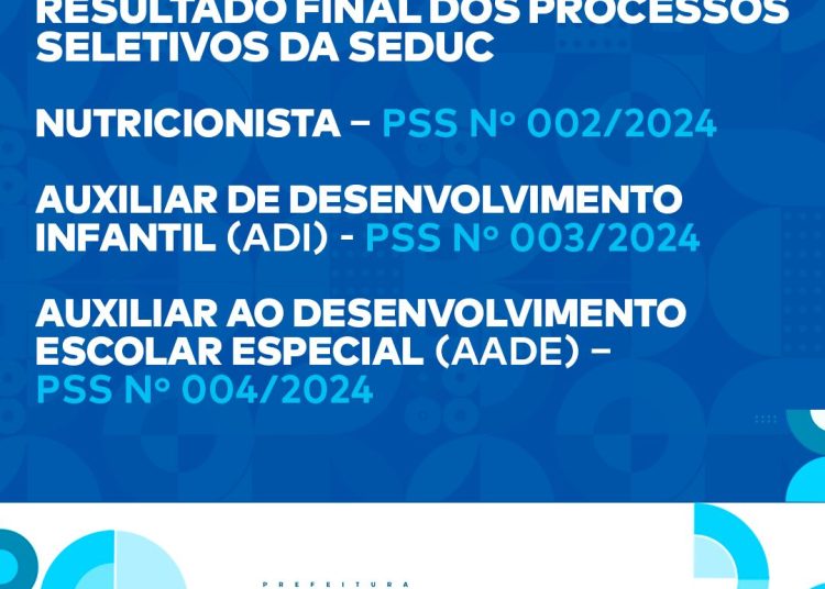 Seduc divulga resultado final dos PSS’s de nutricionista e auxiliares AADE e ADI