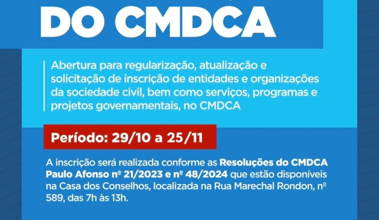 Resolução do CMDCA prevê inscrições para regularização e solicitação de entidades e organizações da sociedade civil