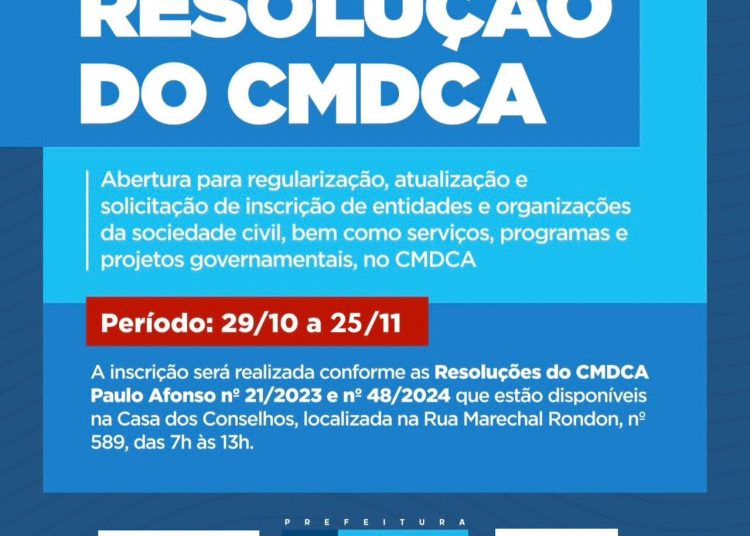 Resolução do CMDCA prevê inscrições para regularização e solicitação de entidades e organizações da sociedade civil