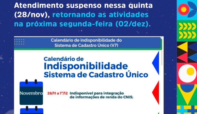 Governo Federal informa o calendário de indisponibilidade do Sistema de Cadastro Único