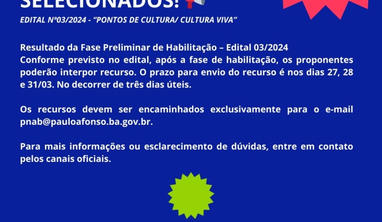 PNAB – Edital 03/2024: Resultado Preliminar Publicado; Fiquem Atentos ao Prazo de Recurso