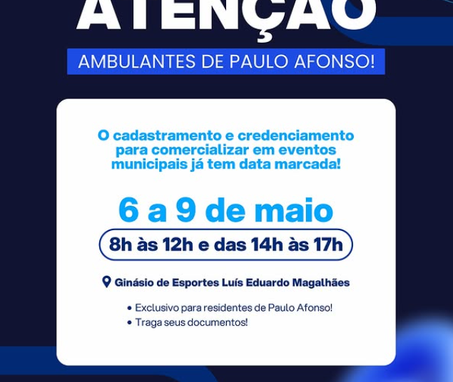 Ambulantes já podem se Cadastrar para atuar nos Eventos do Município de Paulo Afonso