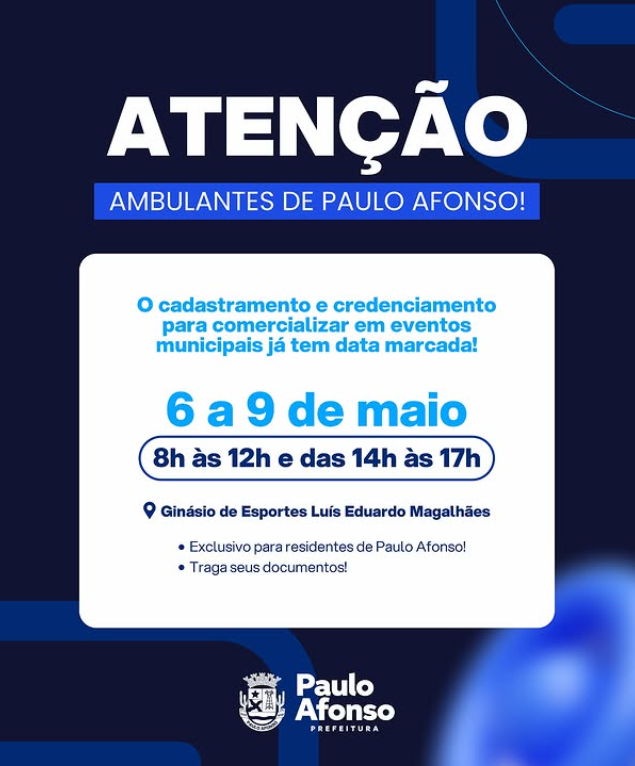 Ambulantes já podem se Cadastrar para atuar nos Eventos do Município de Paulo Afonso