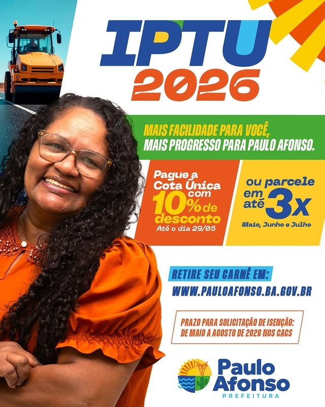 IPTU 2026: regularize seu imóvel e contribua com o desenvolvimento de Paulo Afonso