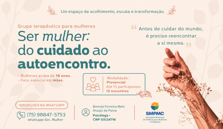 Prefeitura de Paulo Afonso lança projeto terapêutico voltado ao autocuidado e fortalecimento emocional das mulheres