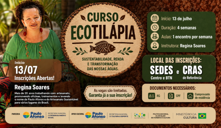 Curso Ecotilápia abre inscrições para capacitar usuários da SEDES em artesanato sustentável e geração de renda