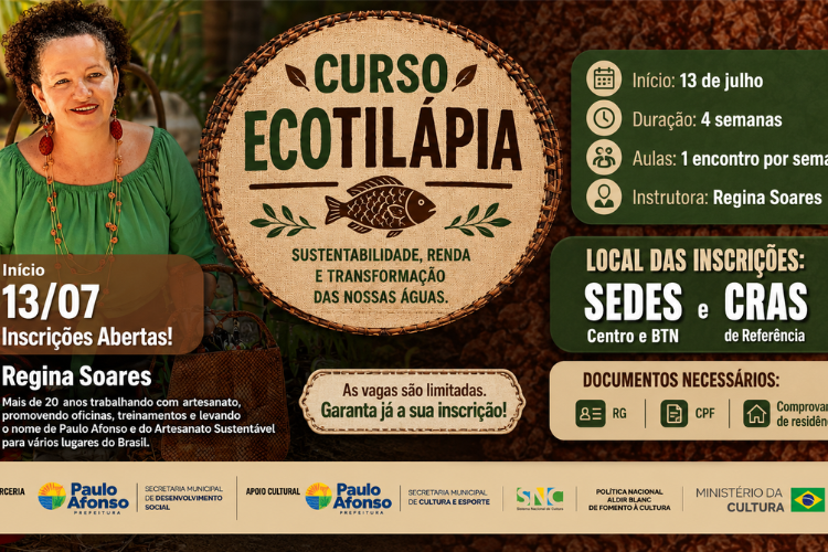 capa ecotilapia ok Prefeitura de Paulo Afonso Curso Ecotilápia abre inscrições para capacitar usuários da SEDES em artesanato sustentável e geração de renda