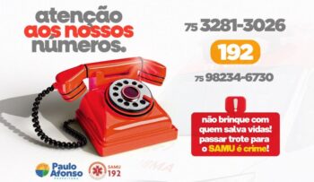 Prefeitura de Paulo Afonso ATENÇÃO: SAMU de Paulo Afonso atualiza número de WhatsApp para atendimento de urgência