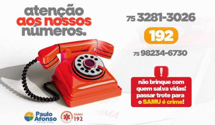 ATENÇÃO: SAMU de Paulo Afonso atualiza número de WhatsApp para atendimento de urgência